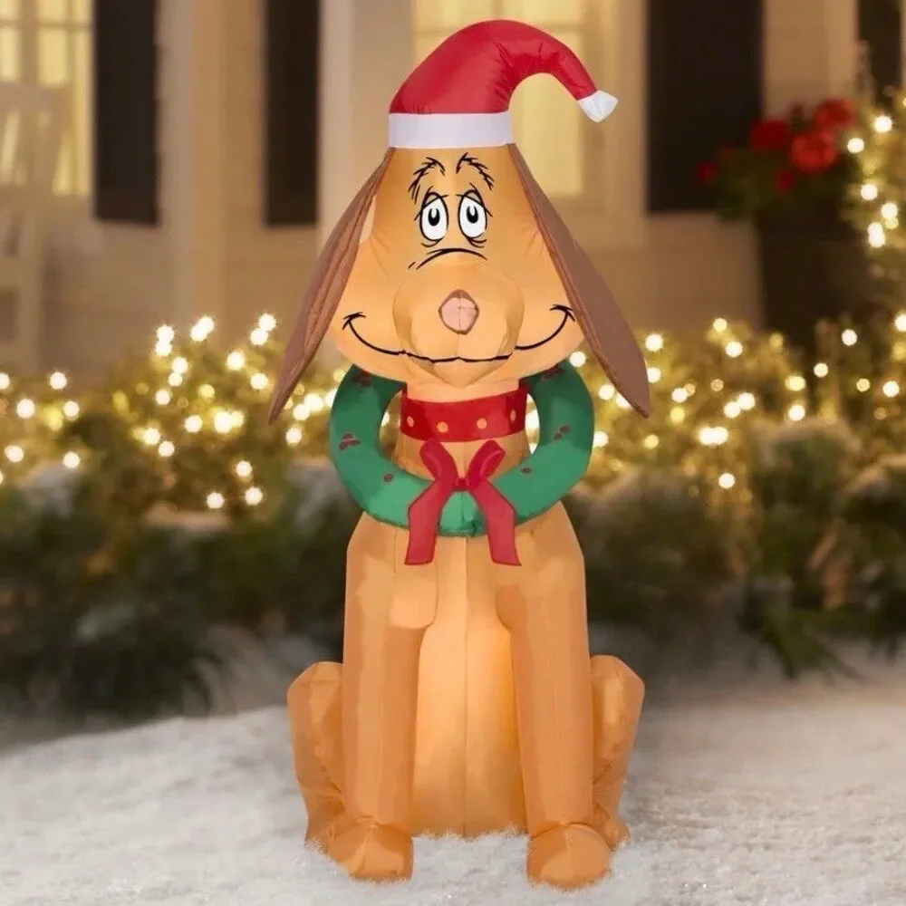 4.5ft The Grinch’s Max with Santa Hat & Wreath Holiday Airblown Inflatable